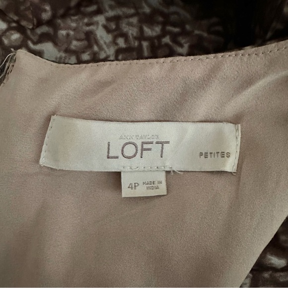 LOFT Sleeveless Dress Petite 4 Ruffles Brown Modest Animal Geometric Print - Picture 5 of 6